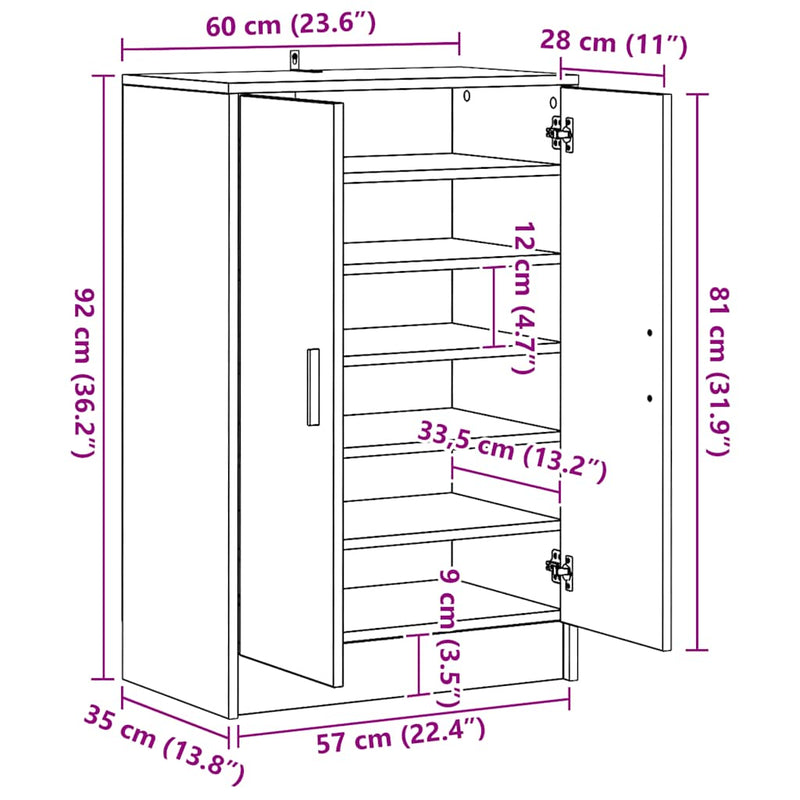 vidaXL fekete szerelt fa cipősszekrény 60 x 35 x 92 cm