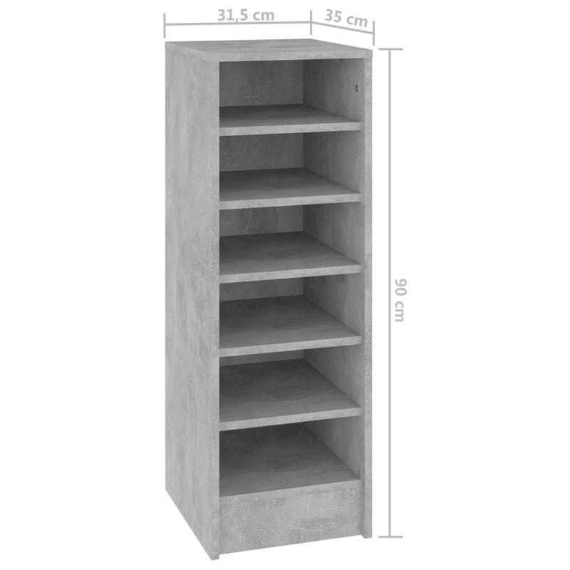 vidaXL betonszürke szerelt fa cipősszekrény 31,5 x 35 x 90 cm
