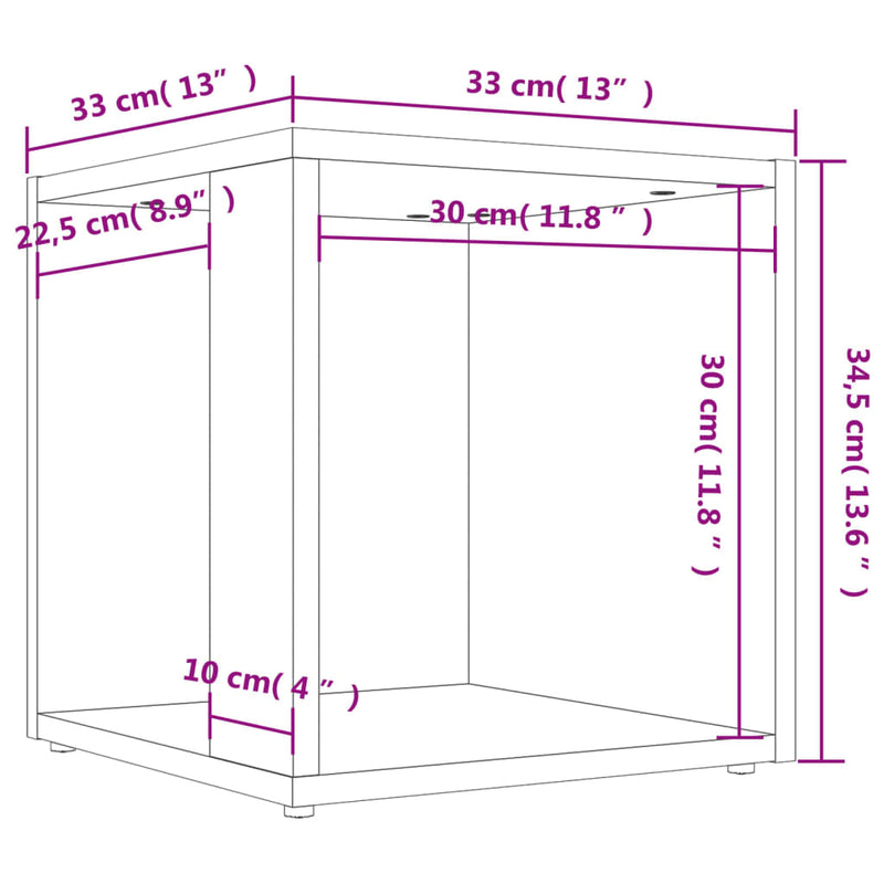 vidaXL betonszürke szerelt fa kisasztal 33 x 33 x 34,5 cm