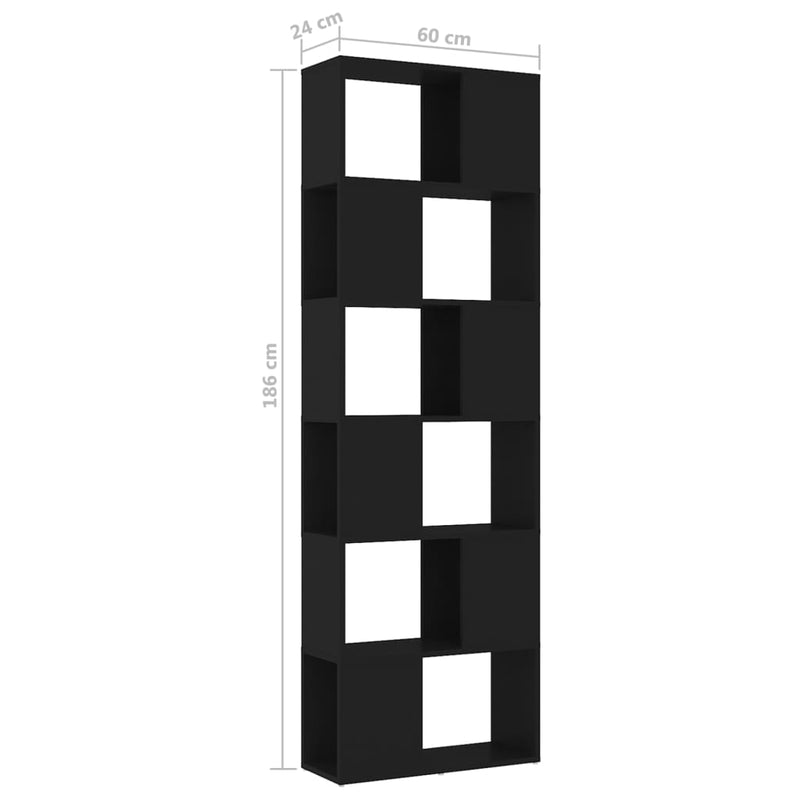 vidaXL fekete szerelt fa térelválasztó könyvszekrény 60 x 24 x 186 cm