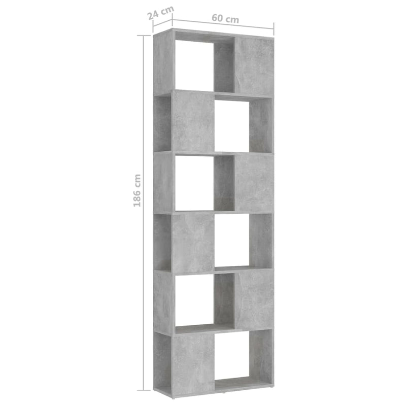 vidaXL betonszürke szerelt fa térelválasztó könyvszekrény 60x24x186 cm