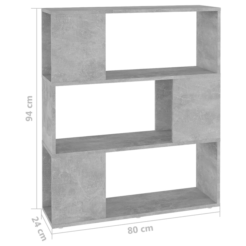 vidaXL betonszürke szerelt fa térelválasztó könyvszekrény 80x24x94 cm