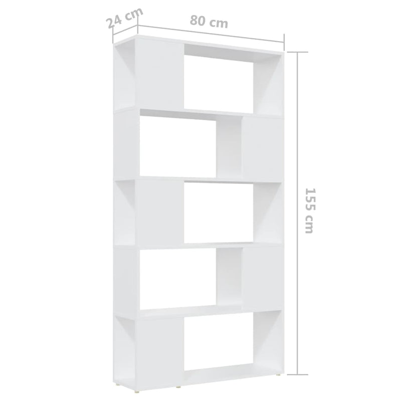 vidaXL fehér szerelt fa térelválasztó könyvszekrény 80 x 24 x 155 cm