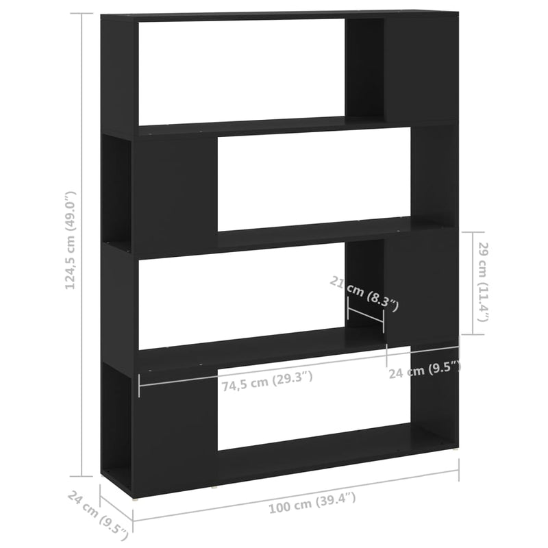 vidaXL fekete szerelt fa térelválasztó könyvszekrény 100 x 24 x 124 cm