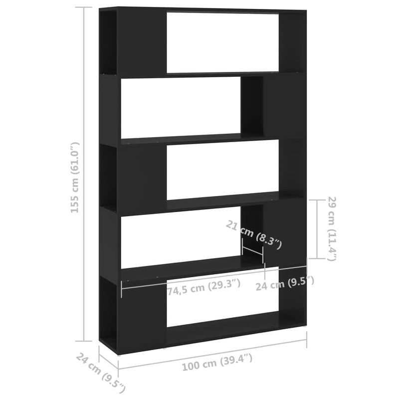 vidaXL fekete szerelt fa térelválasztó könyvszekrény 100 x 24 x 155 cm