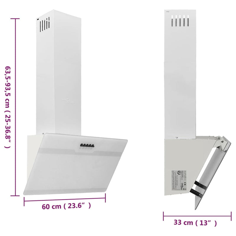 vidaXL fehér acél és edzett üveg fali páraelszívó 60 cm