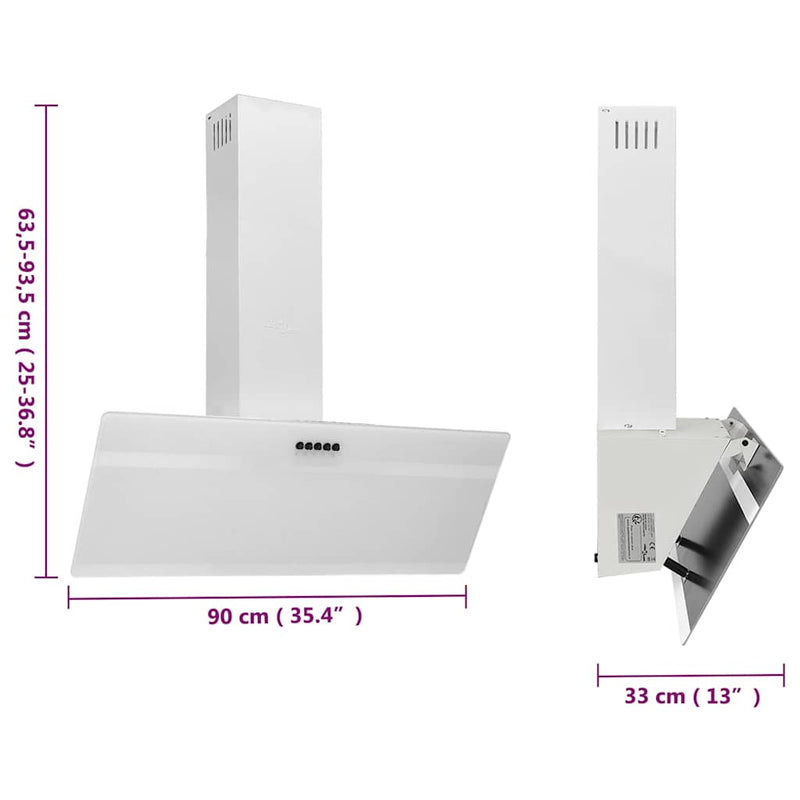 vidaXL fehér acél és edzett üveg fali páraelszívó 90 cm
