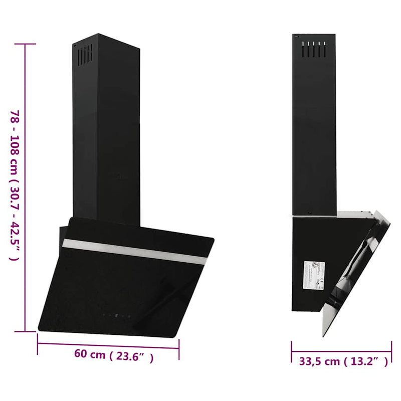 vidaXL fekete acél és edzett üveg fali páraelszívó 60 cm