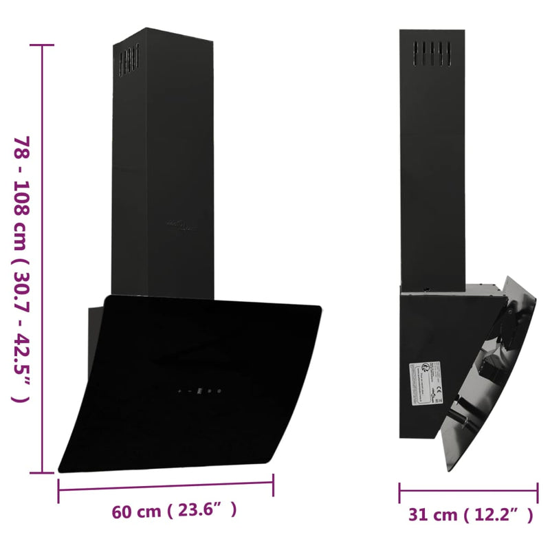 vidaXL fekete acél és edzett üveg fali páraelszívó 60 cm