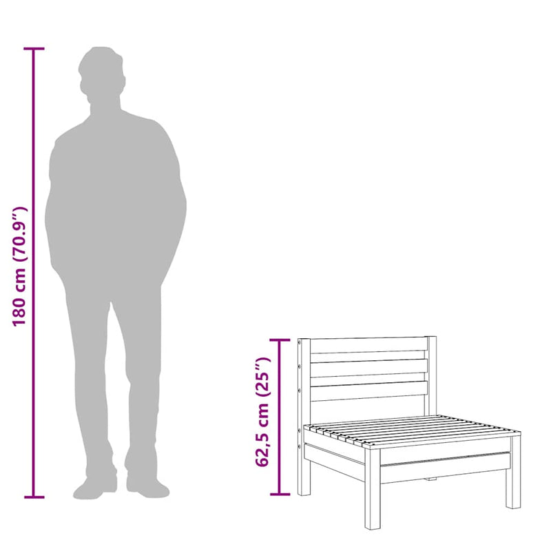 vidaXL fekete tömör fenyőfa kerti középső kanapé