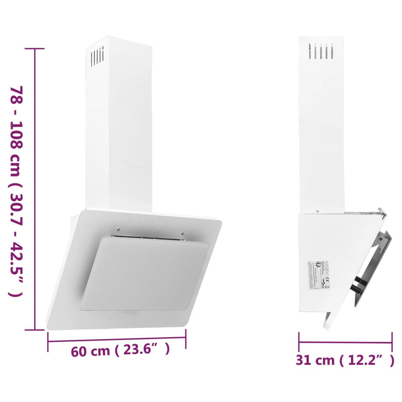 vidaXL fehér rozsdamentes acél és edzett üveg fali páraelszívó 60 cm