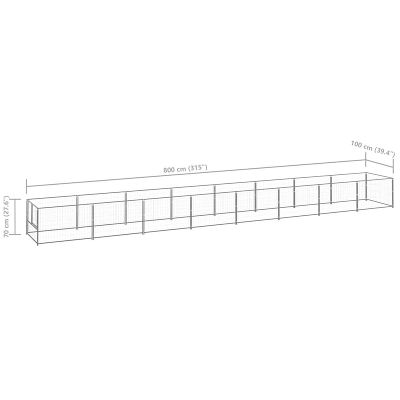 vidaXL ezüstszínű acél kutyakennel 8 m²