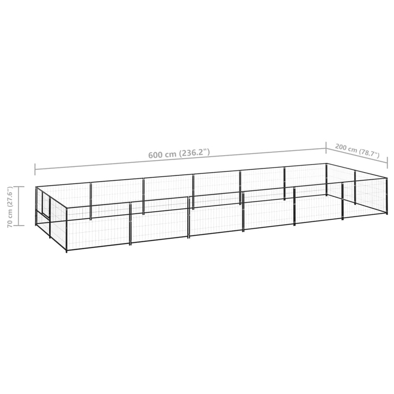 vidaXL fekete acél kutyakennel 12 m²