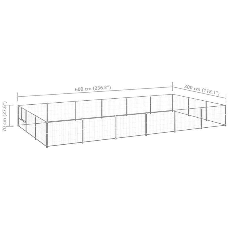 vidaXL ezüstszínű acél kutyakennel 18 m²