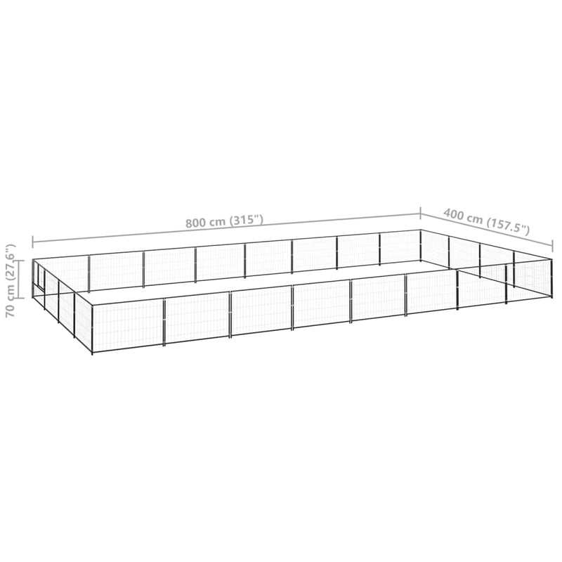 vidaXL fekete acél kutyakennel 32 m²