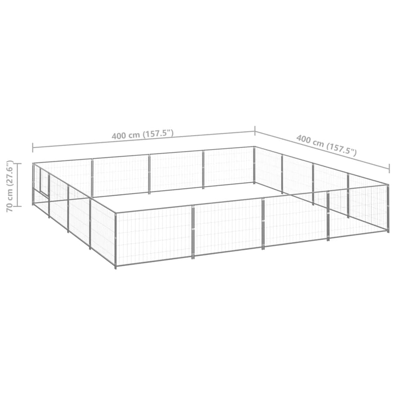 vidaXL ezüstszínű acél kutyakennel 16 m²