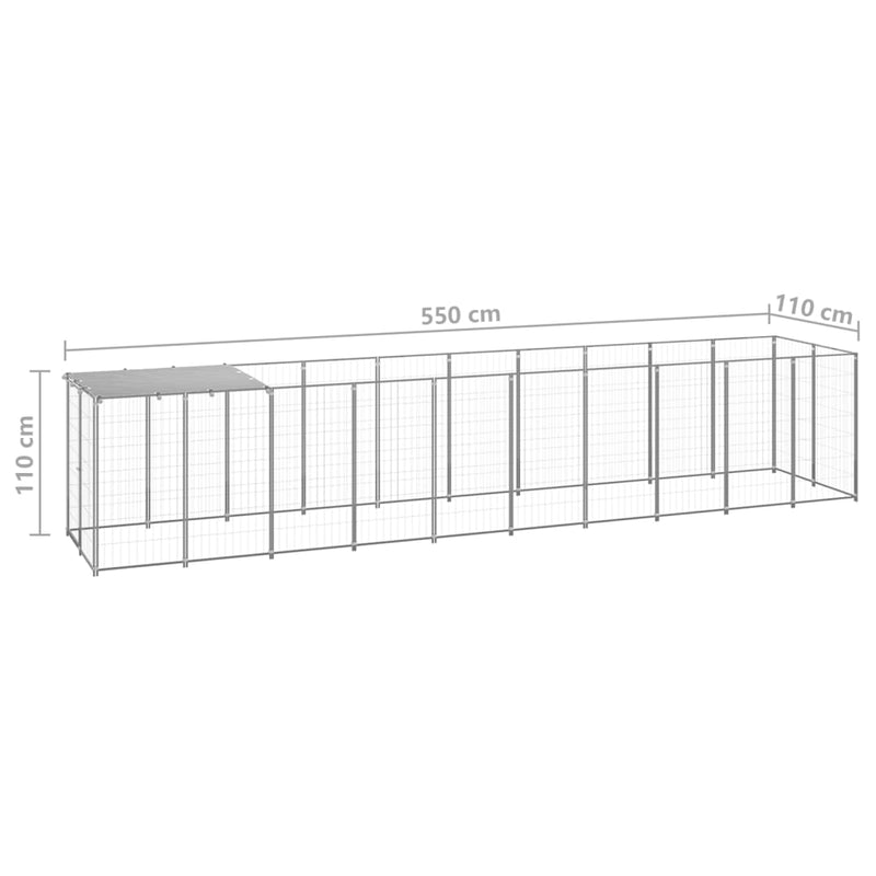 vidaXL ezüstszínű acél kutyakennel 6,05 m²
