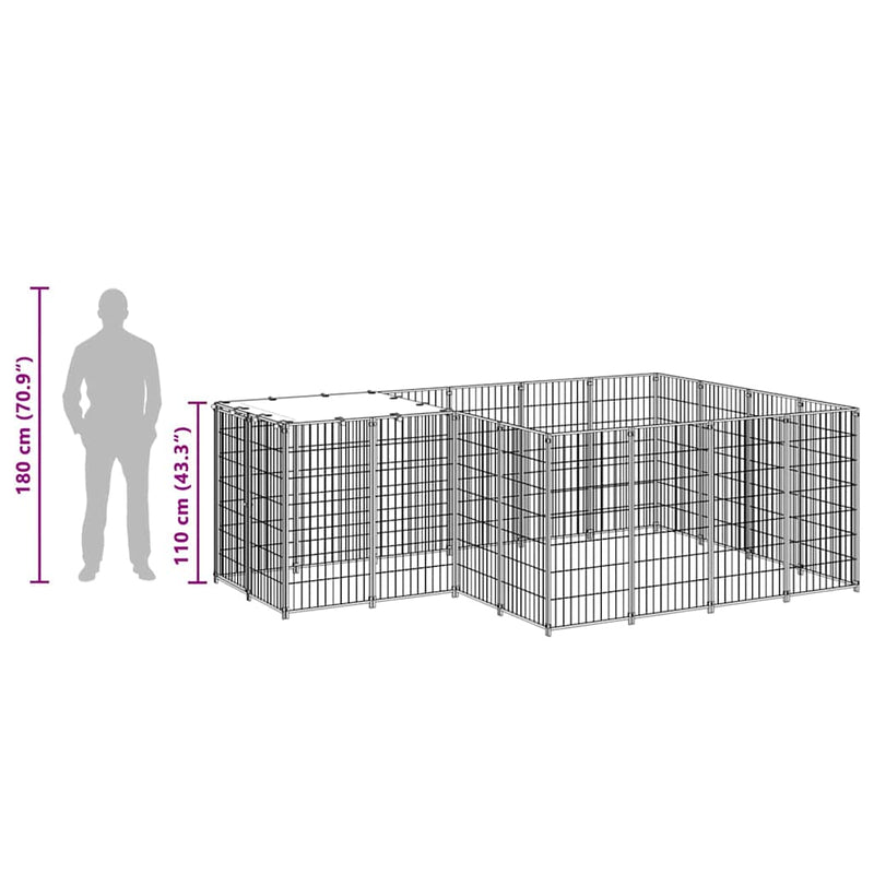 vidaXL fekete acél kutyakennel 6,05 m²