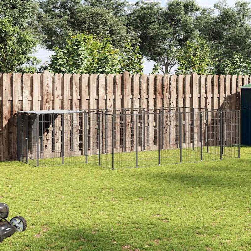 vidaXL fekete acél kutyakennel 8,47 m²