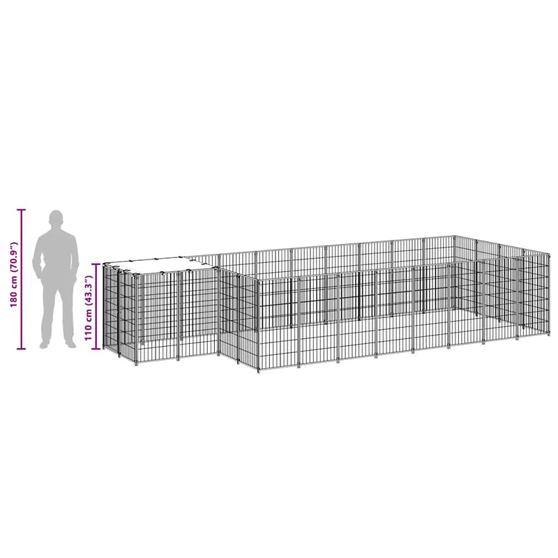 vidaXL fekete acél kutyakennel 10,89 m²