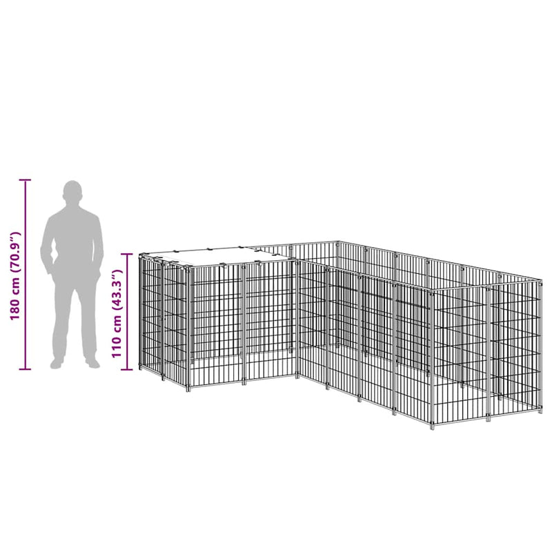 vidaXL fekete acél kutyakennel 4,84 m²