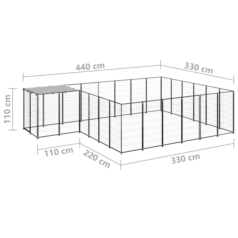 vidaXL fekete acél kutyakennel 12,1 m²