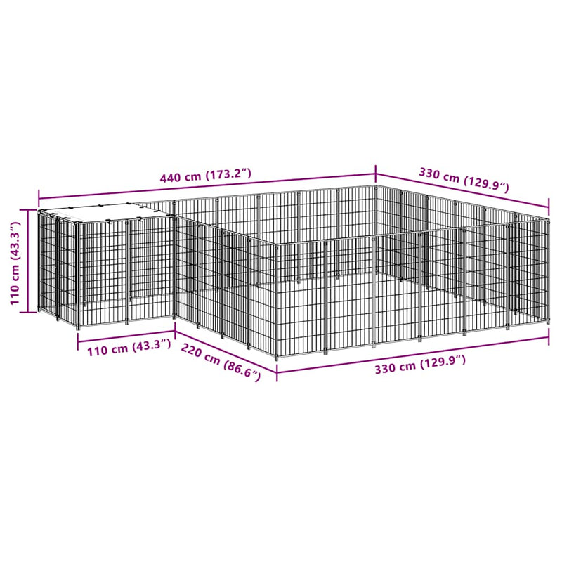 vidaXL fekete acél kutyakennel 12,1 m²