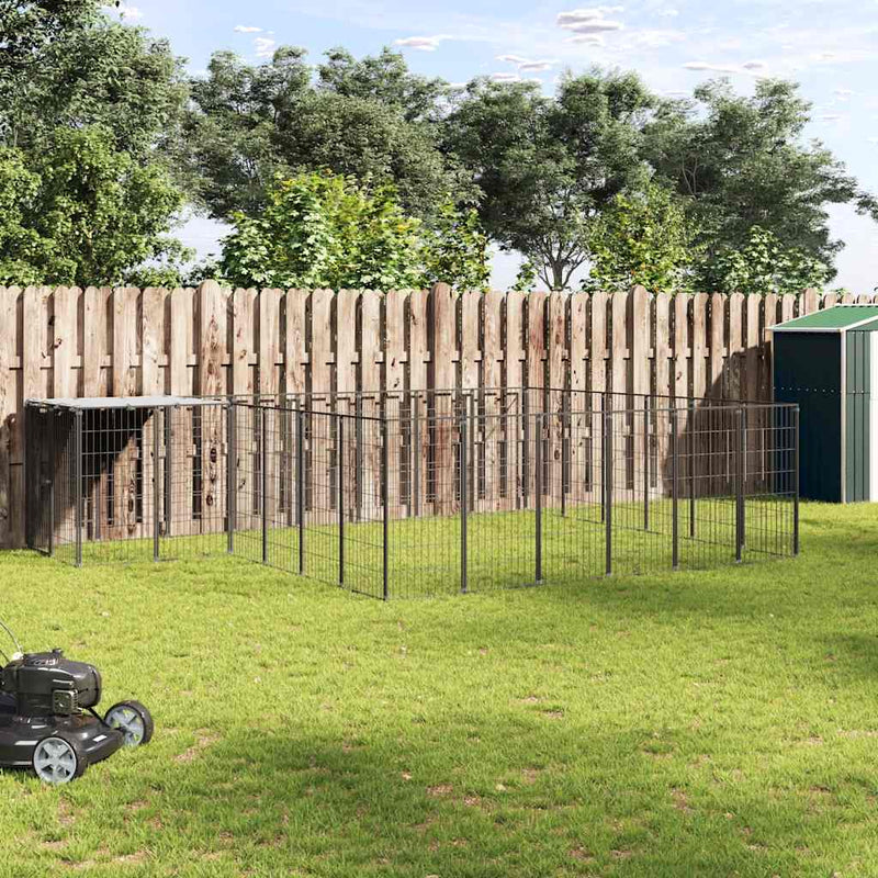 vidaXL fekete acél kutyakennel 12,1 m²
