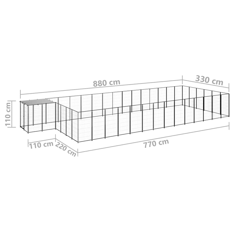 vidaXL fekete acél kutyakennel 26,62 m²