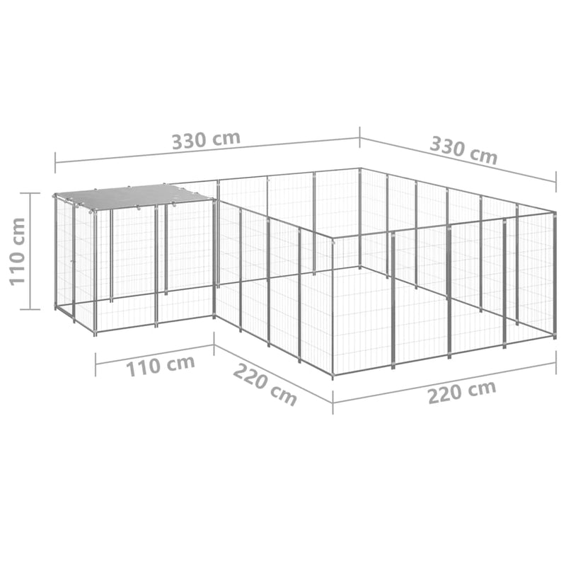 vidaXL ezüstszínű acél kutyakennel 8,47 m²