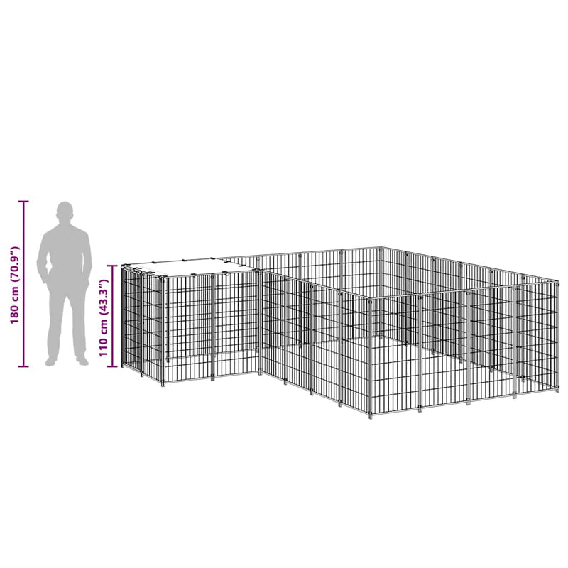 vidaXL ezüstszínű acél kutyakennel 8,47 m²