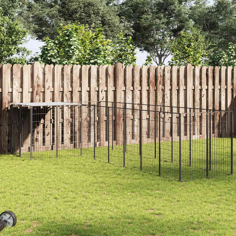 vidaXL fekete acél kutyakennel 6,05 m²