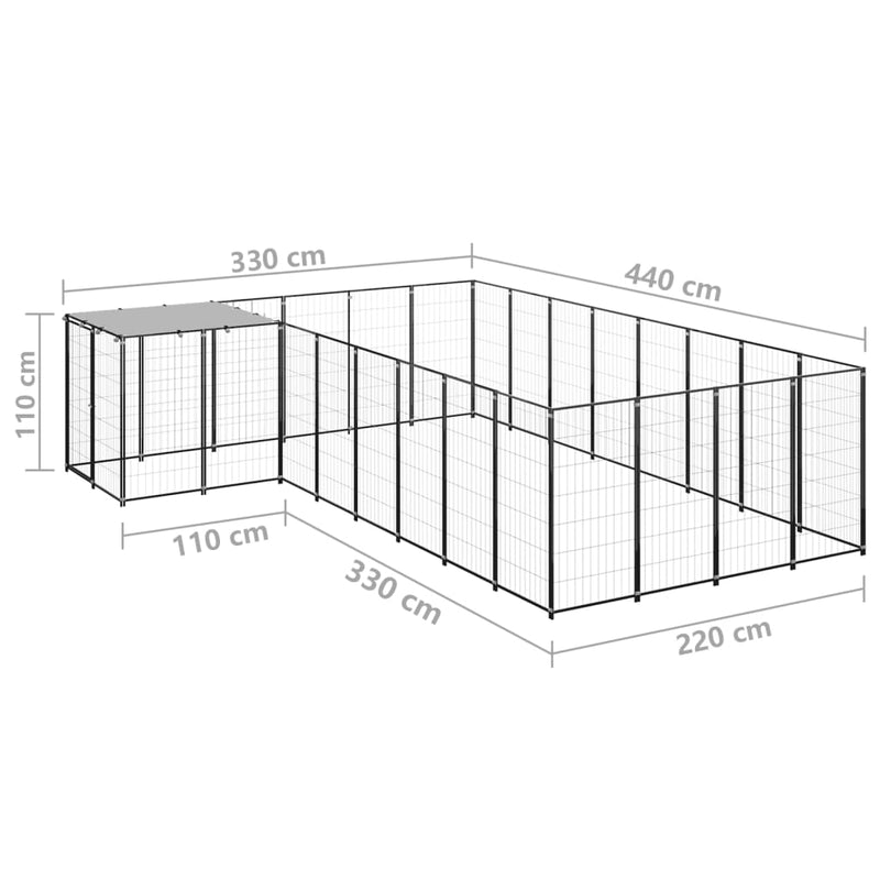 vidaXL fekete acél kutyakennel 10,89 m²