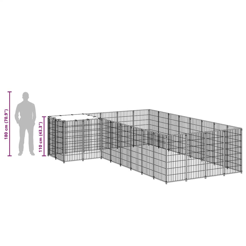 vidaXL fekete acél kutyakennel 10,89 m²