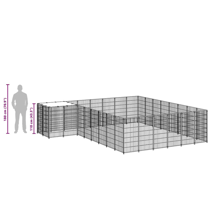 vidaXL fekete acél kutyakennel 15,73 m²