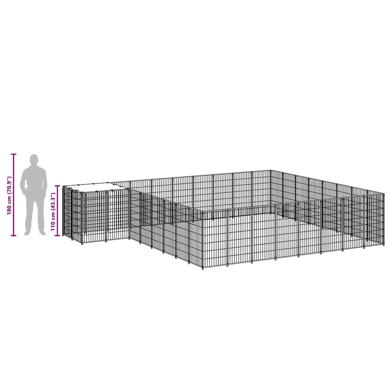 vidaXL fekete acél kutyakennel 20,57 m²