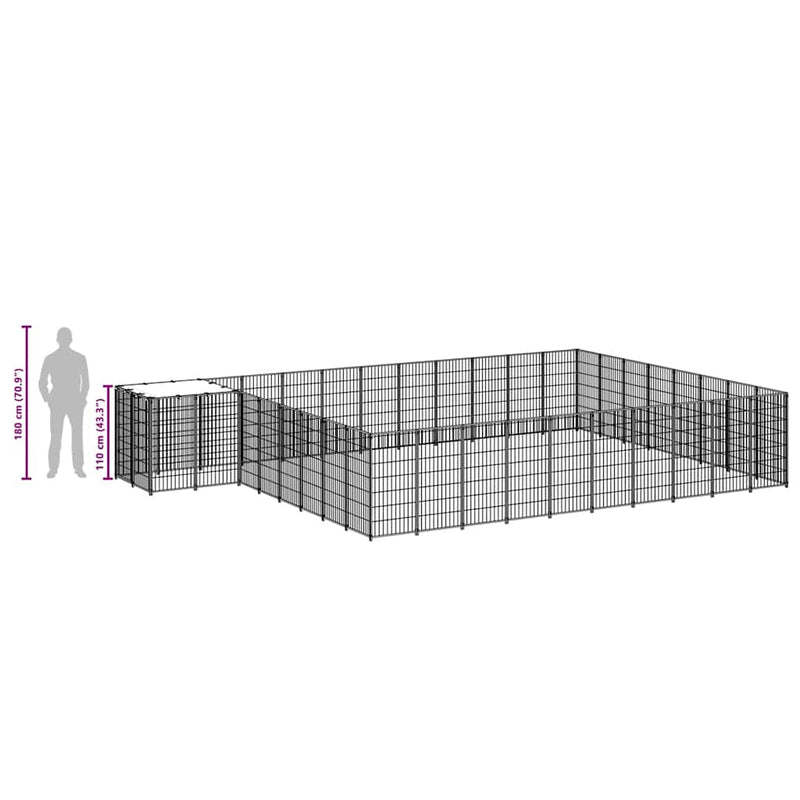 vidaXL fekete acél kutyakennel 25,41 m²
