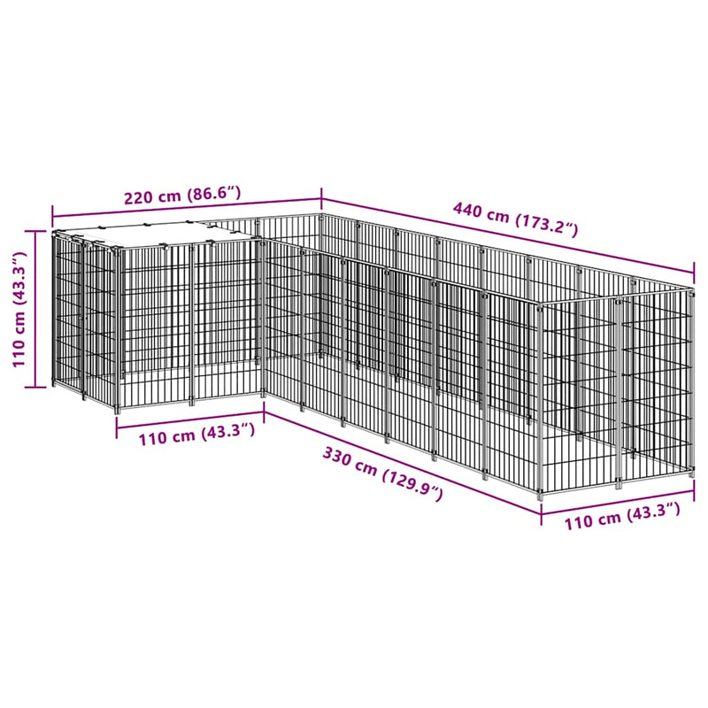 vidaXL ezüstszínű acél kutyakennel 6,05 m²
