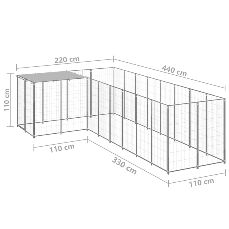 vidaXL ezüstszínű acél kutyakennel 6,05 m²