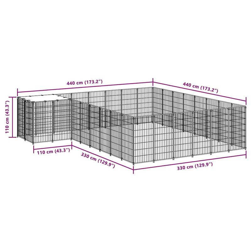 vidaXL ezüstszínű acél kutyakennel 15,73 m²