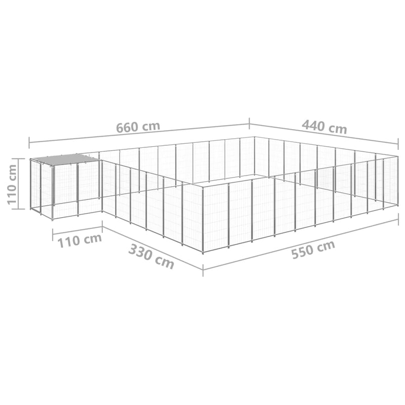 vidaXL ezüstszínű acél kutyakennel 25,41 m²