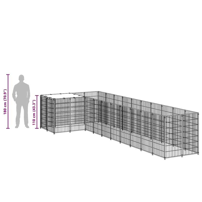 vidaXL fekete acél kutyakennel 7,26 m²