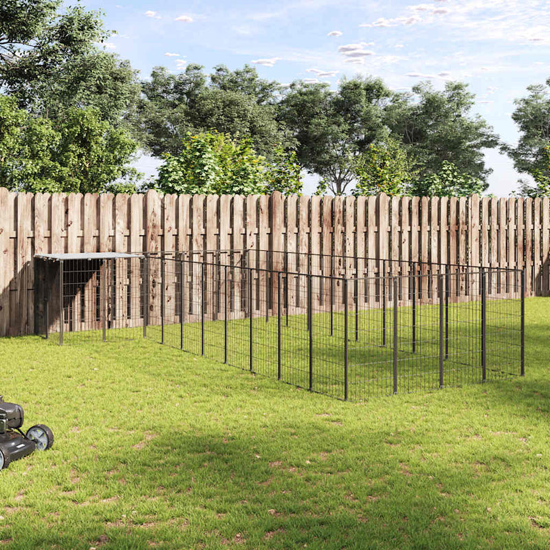 vidaXL fekete acél kutyakennel 13,31 m²