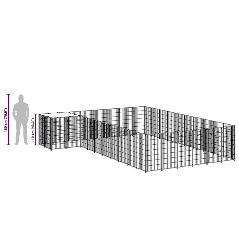 vidaXL fekete acél kutyakennel 19,36 m²