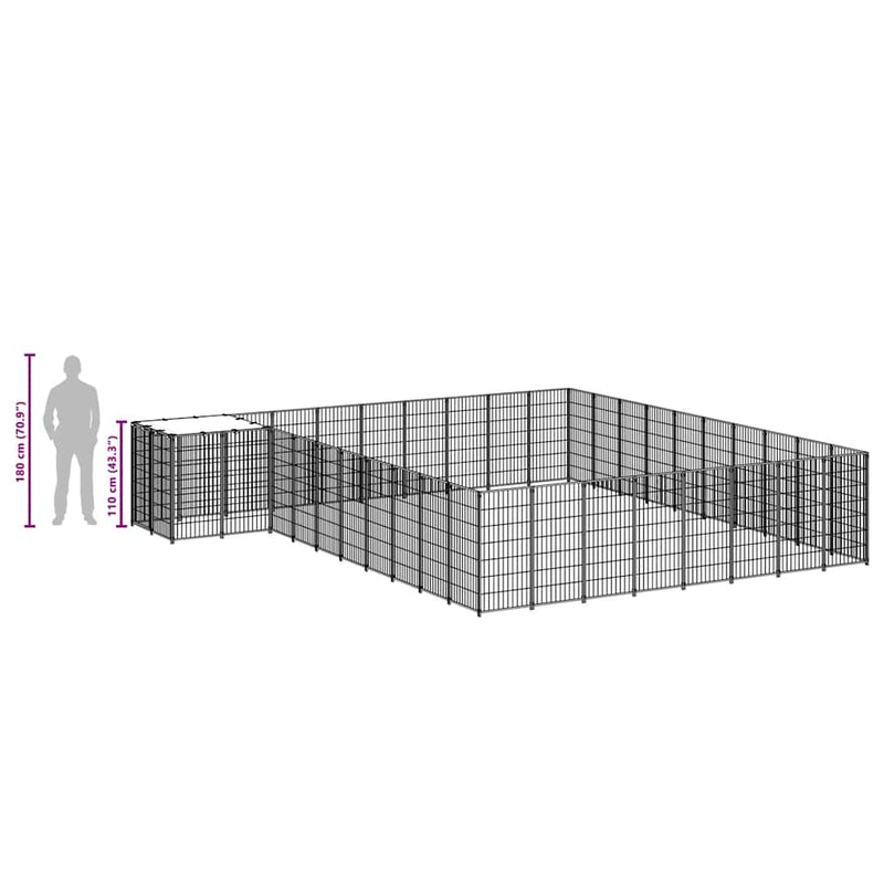 vidaXL fekete acél kutyakennel 25,41 m²