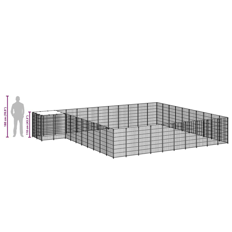 vidaXL fekete acél kutyakennel 31,46 m²