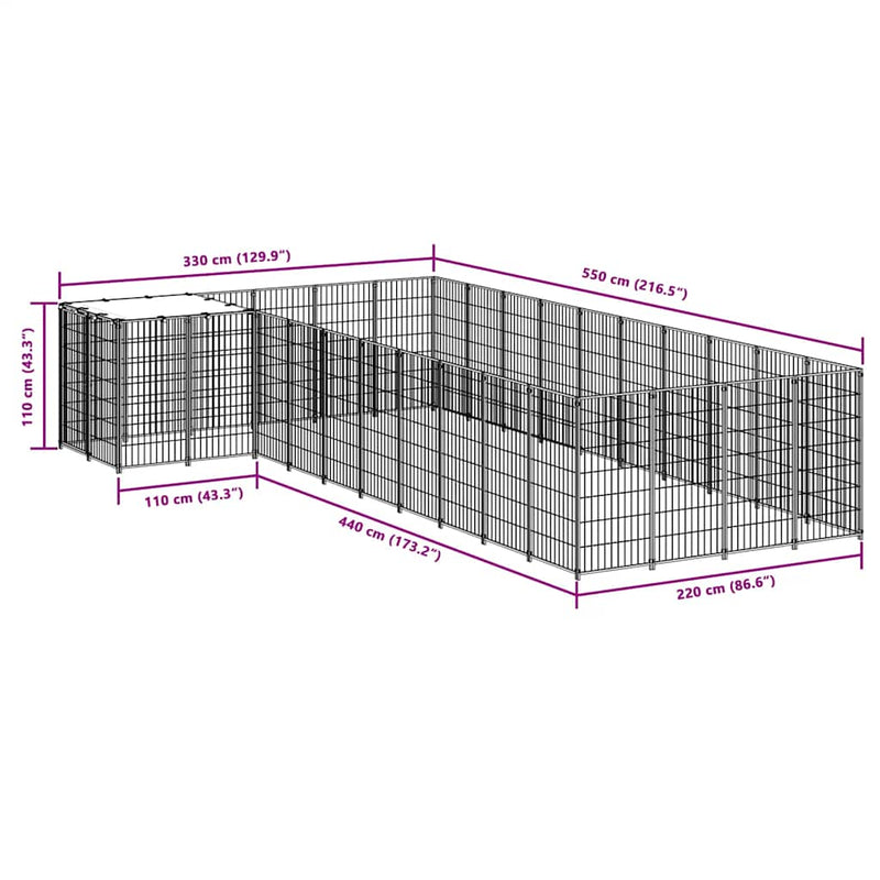 vidaXL ezüstszínű acél kutyakennel 13,31 m²