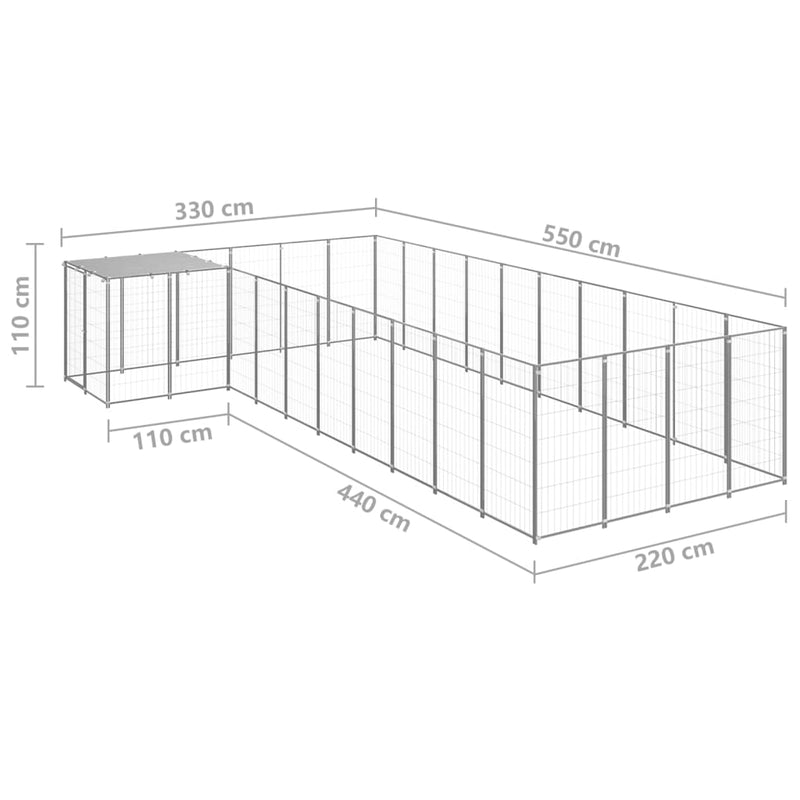 vidaXL ezüstszínű acél kutyakennel 13,31 m²