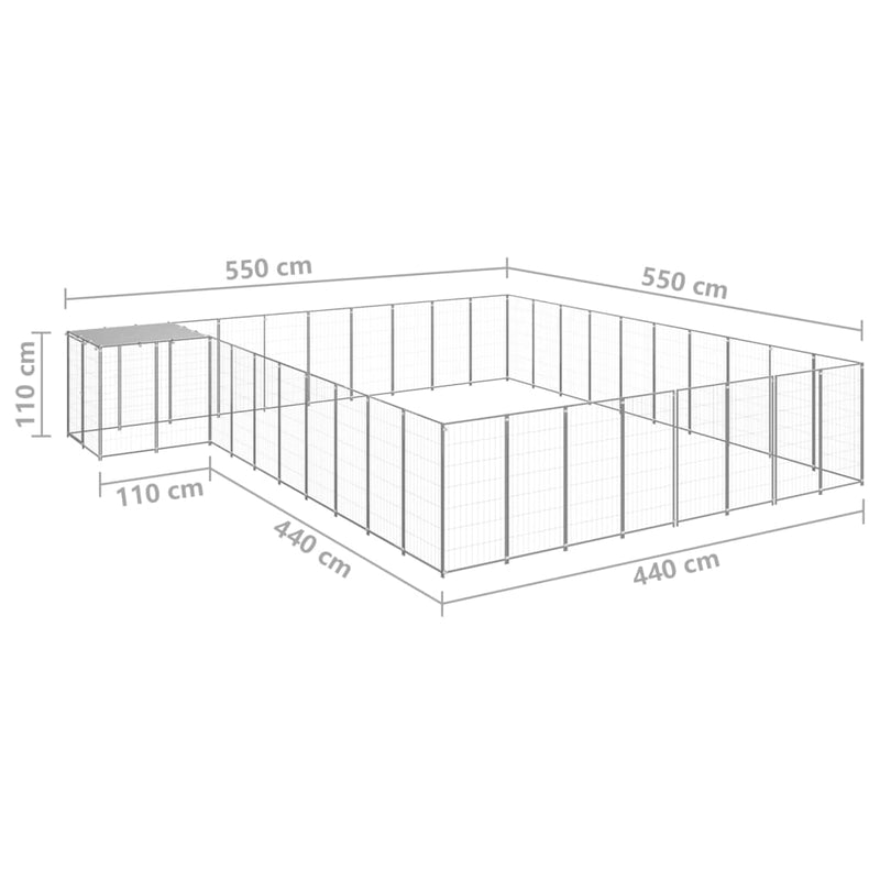 vidaXL ezüstszínű acél kutyakennel 25,41 m²