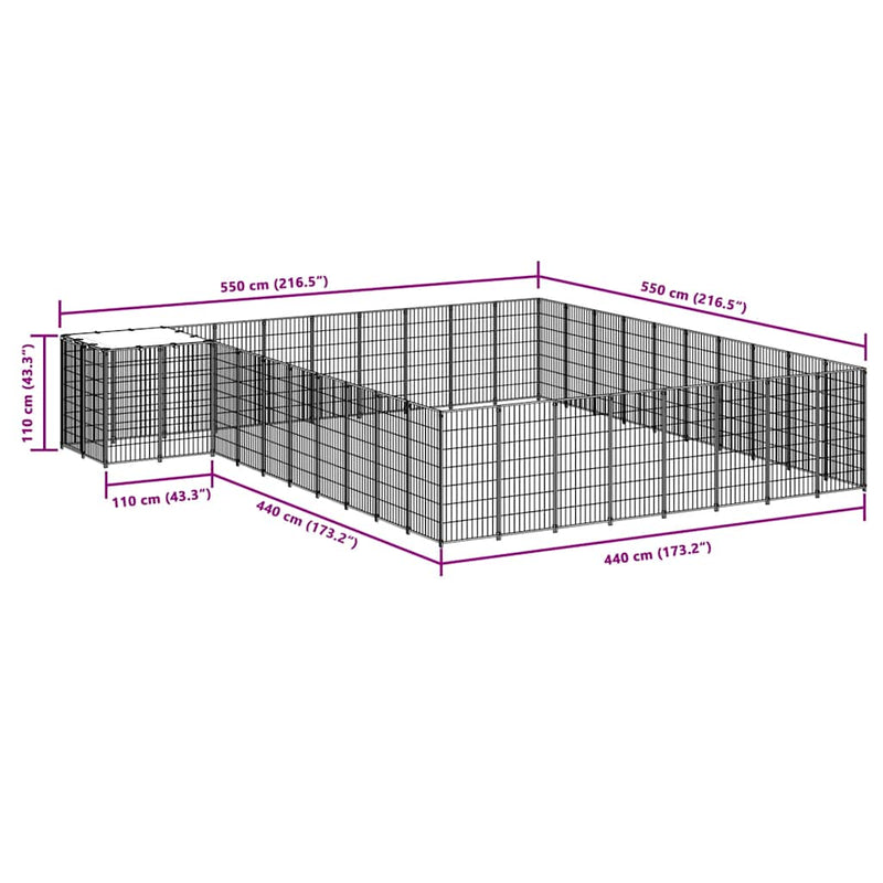 vidaXL ezüstszínű acél kutyakennel 25,41 m²